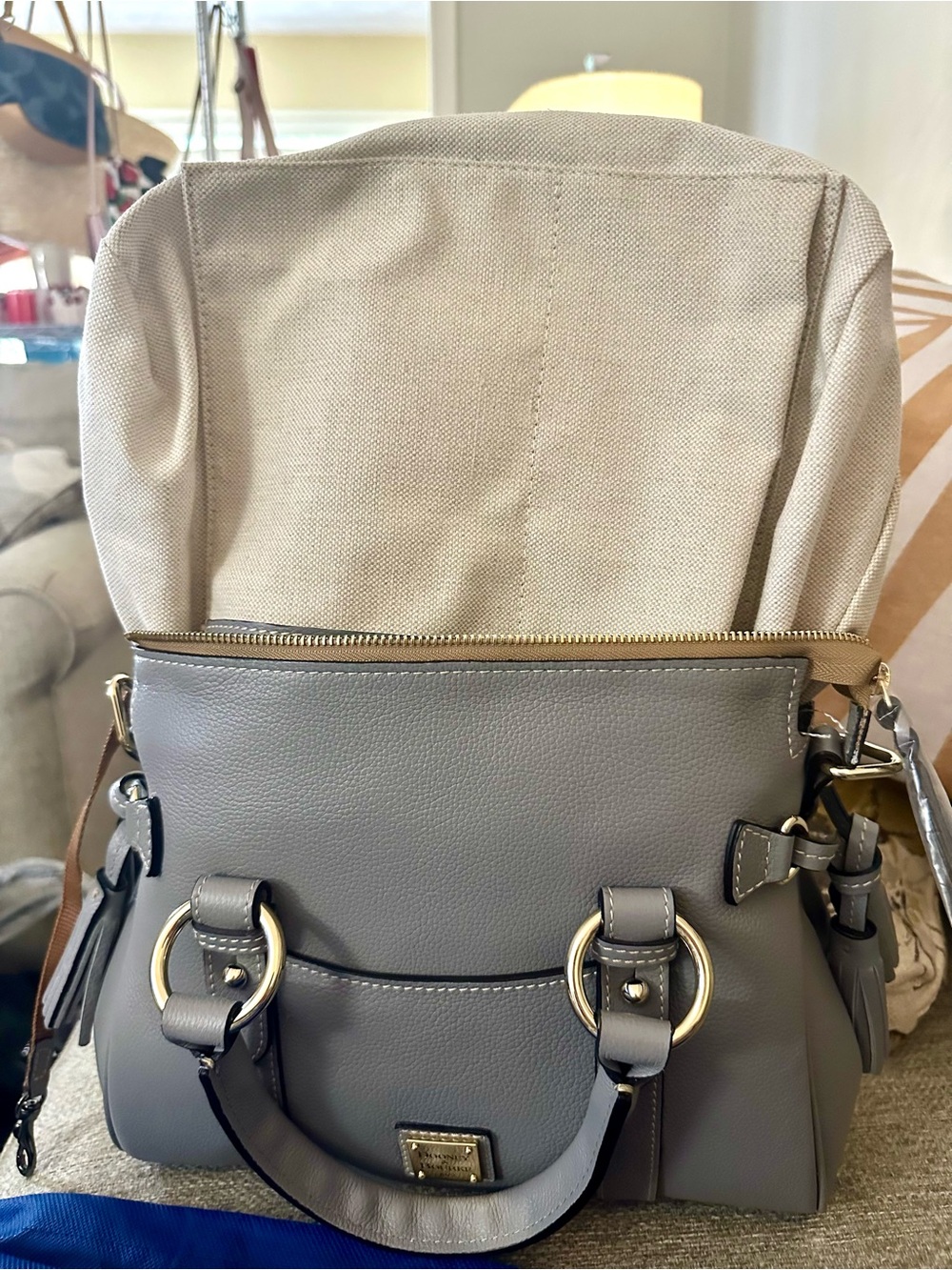 Dooney & Bourke Satchel 30 Grey Sorrento Leather With Pocket NWT $508 MSRP - Picture 10 of 16